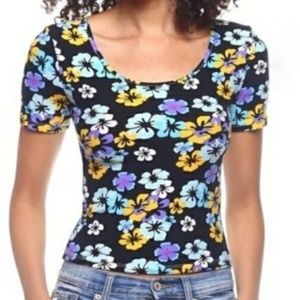 Black Floral Short Sleeve Top